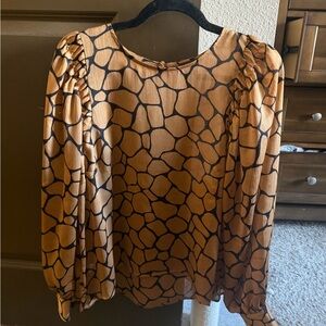 Ann Taylor Orange and Black Patterned Blouse